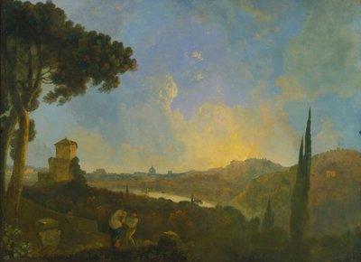 Een uitzicht op de Tiber met Rome in de verte door Richard Wilson